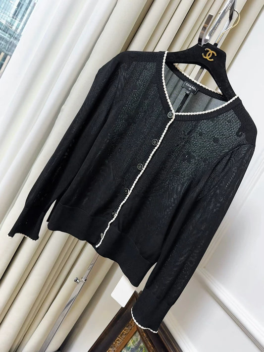Chanel 24B Black and White Cardigan