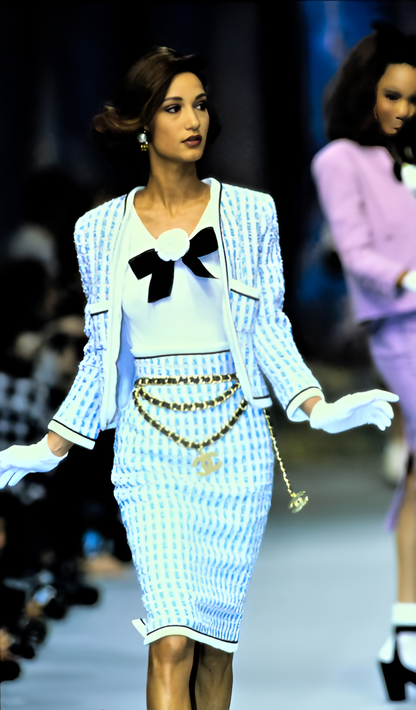 Chanel 1992 Spring/Summer Vintage Blue Tweed Skirt Set