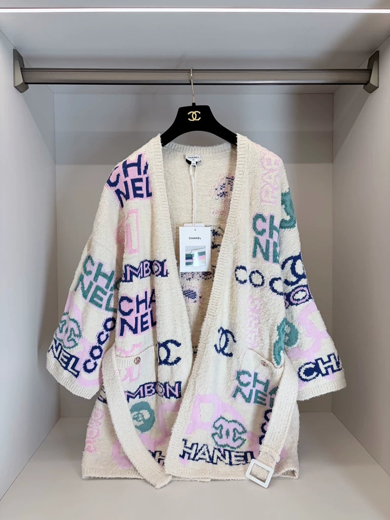 Chanel 23P Beach Colored All-Over Logo Cardigan