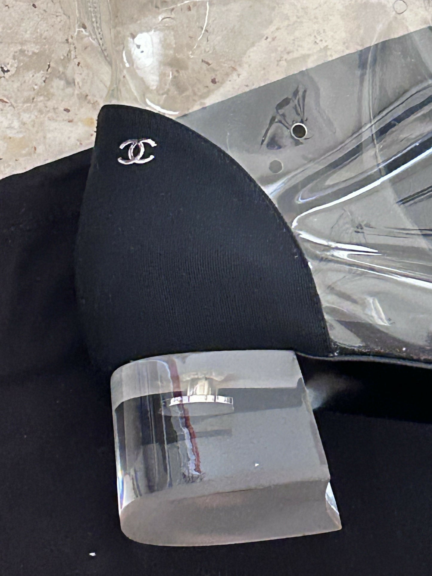 Chanel Transparent/Black PVC and Grosgrain Knee High Boots