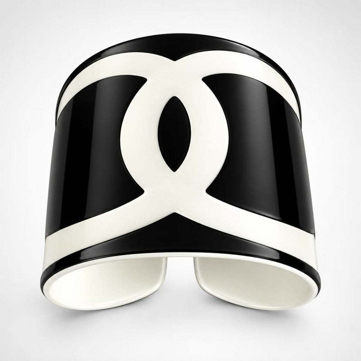 Chanel 2004 CC Wide Black White Resin Statement Bracelet Cuff