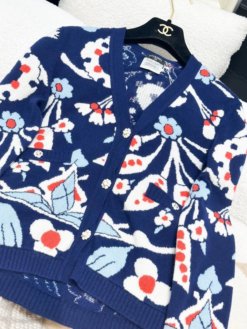 Chanel Dubai Series Navy Blue Floral Cardigan