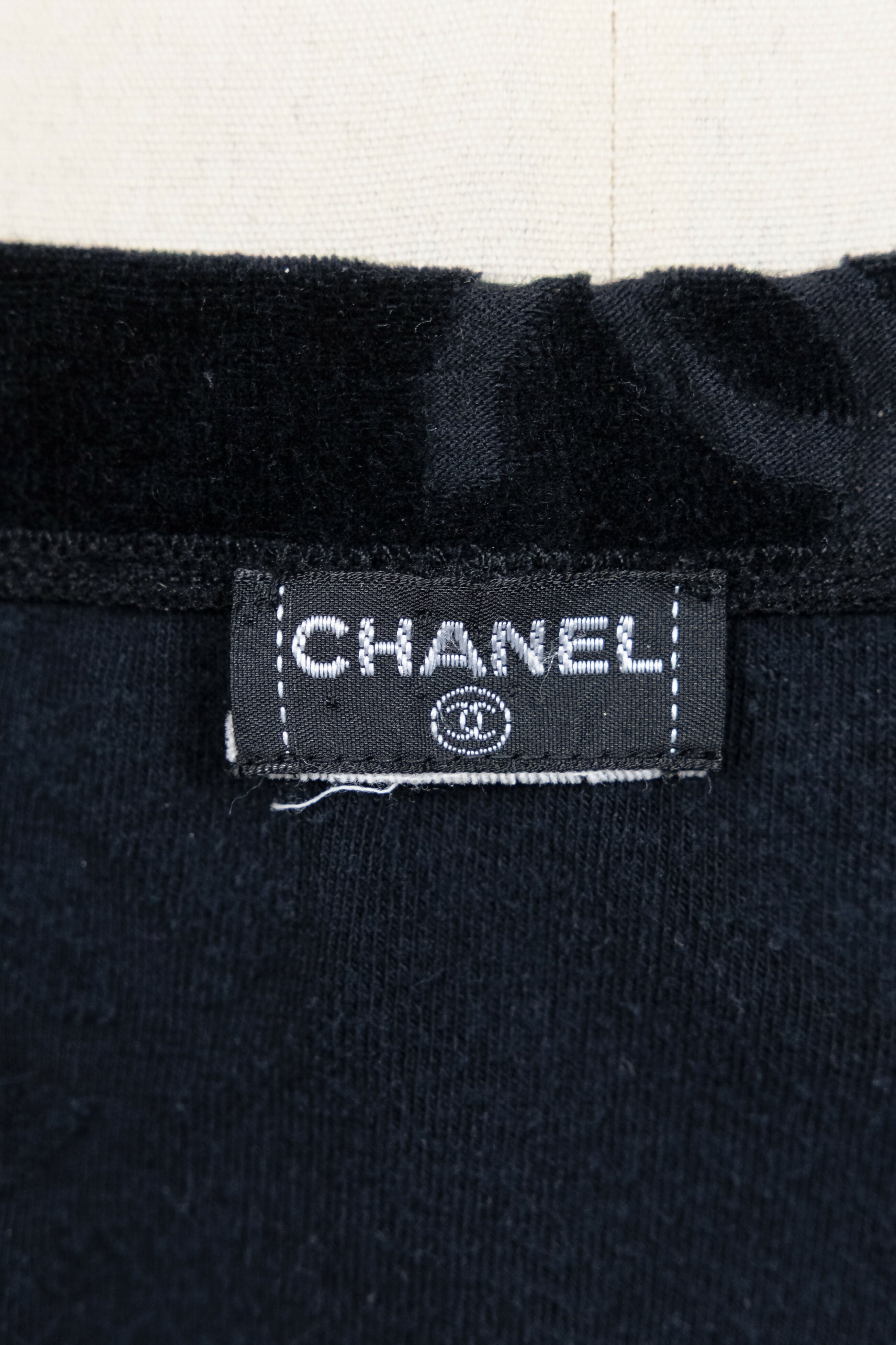 Chanel 1996 Spring/Summer Vintage Black Velour Logo Skirt Set