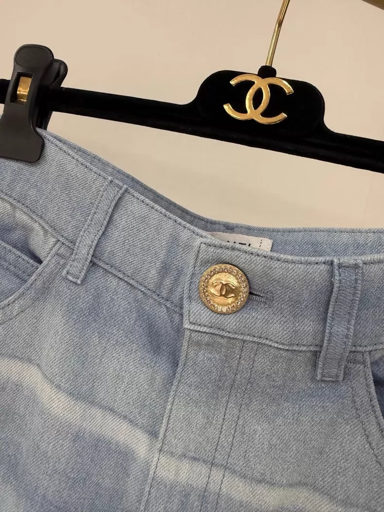 Chanel 26C Blue and White Gradient Striped Wide-Leg Jeans