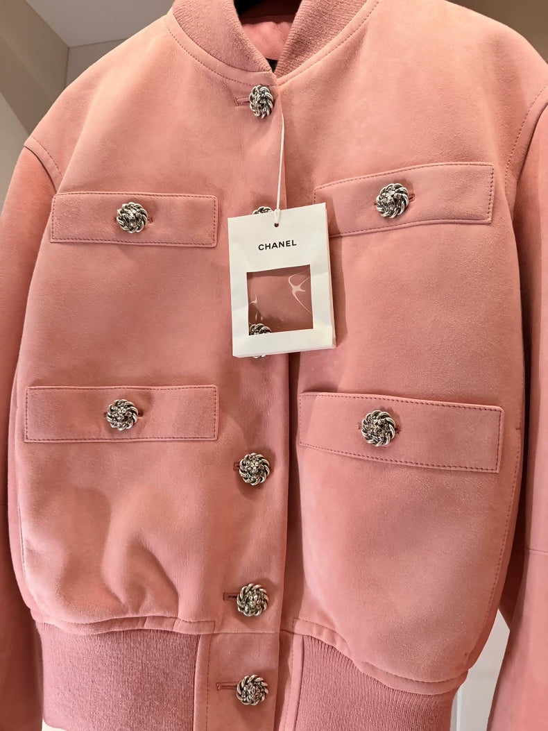 Chanel 26k pink suede leather jacket