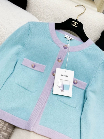 Chanel 24C Blue, Pink & Purple Knitted Cashmere Cardigan