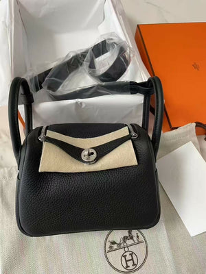 Hermès Mini Lindy II Noir / Black Swift Leather with Palladium Hardware