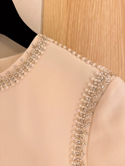 Valentino Cream White Pearl and Rhinestone Evening Dress