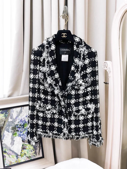 Chanel 07P black and white fringed tweed jacket & dress set