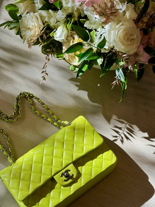 Chanel 21S Yellow Neon Lambskin Medium Classic Flap Bag