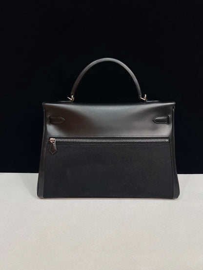 Hermes Kelly Lakis 35 black swift leather palladium hardware