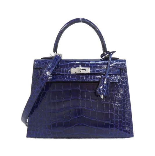 Hermes Kelly 25 Blue Sapphire shiny alligator palladium hardware