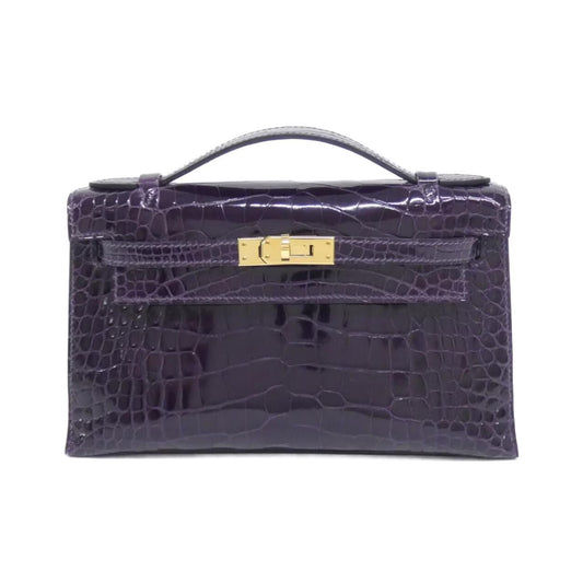 Hermes Kelly Pochette Amethyst shiny alligator leather gold hardware