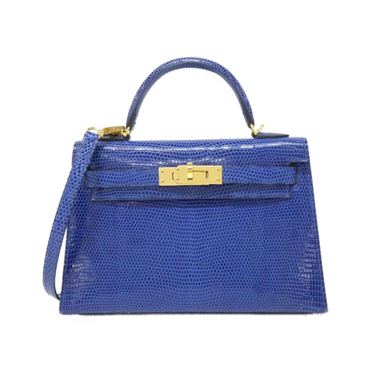 Hermes mini kelly 20 blue sapphire lizard leather gold hardware