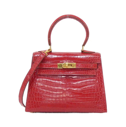 Hermes mini kelly red porosus crocodile leather gold hardware