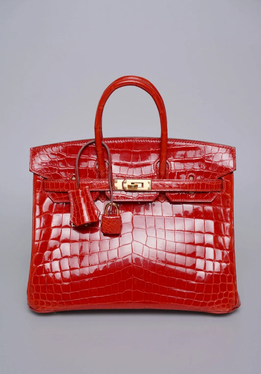 Hermes Birkin 25 Red Sanguine Shiny Nilo crocodile leather gold harwdare