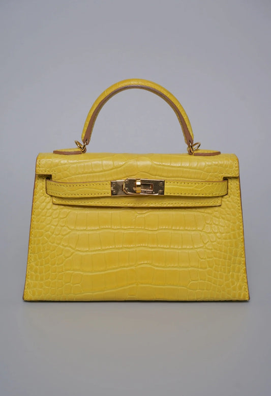 Hermes Kelly 20 yellow Mimosa Matte Alligator leather Gold hardware