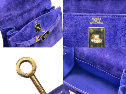 Rare Vintage Hermes kelly 20 Purple Doblis Suede leather gold diamond hardware