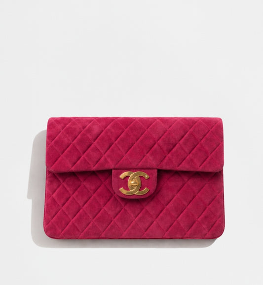 Chanel Pink Suede Maxi Flap with 24K gold plated hardware