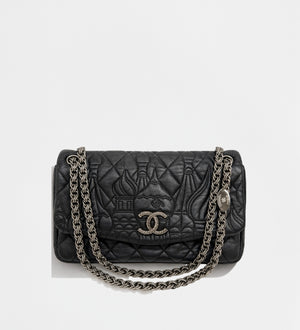 Chanel Black Quilted Lambskin Leather Paris-Moscow Red Square Kremlin Jumbo Flap Bag
