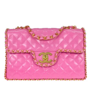 Chanel 1994-1996 Pink Patent Leather Maxi Classic Flap Shoulder Bag