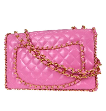 Chanel 1994-1996 Pink Patent Leather Maxi Classic Flap Shoulder Bag