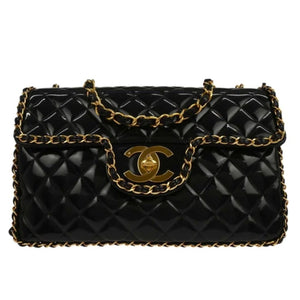 Chanel 1994-1996 Black Patent Leather Maxi Classic Flap Shoulder Bag