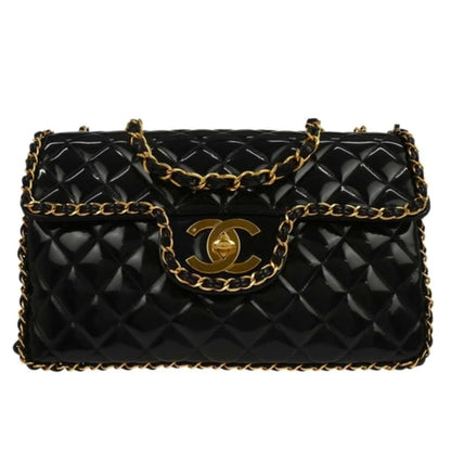 Chanel 1994-1996 Black Patent Leather Maxi Classic Flap Shoulder Bag