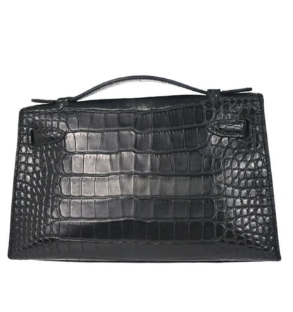Hermes Kelly Pochette Black Matt alligator leather palladium hardware