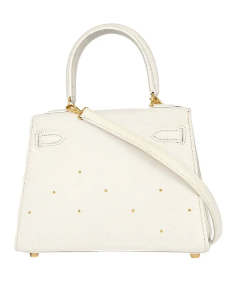 Vintage Hermes Kelly 20 White Graine gold hardware