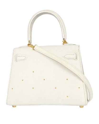 Vintage Hermes Kelly 20 White Graine gold hardware