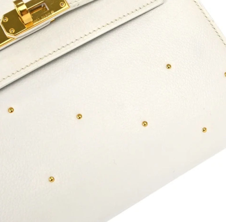 Vintage Hermes Kelly 20 White Graine gold hardware