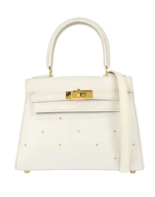 Vintage Hermes Kelly 20 White Graine gold hardware