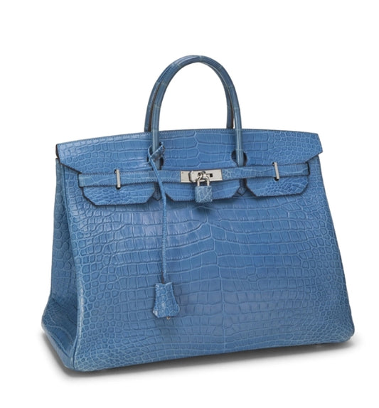 Hermes Birkin 40 Blue Mykonos Matt crocodile leather palladium hardware