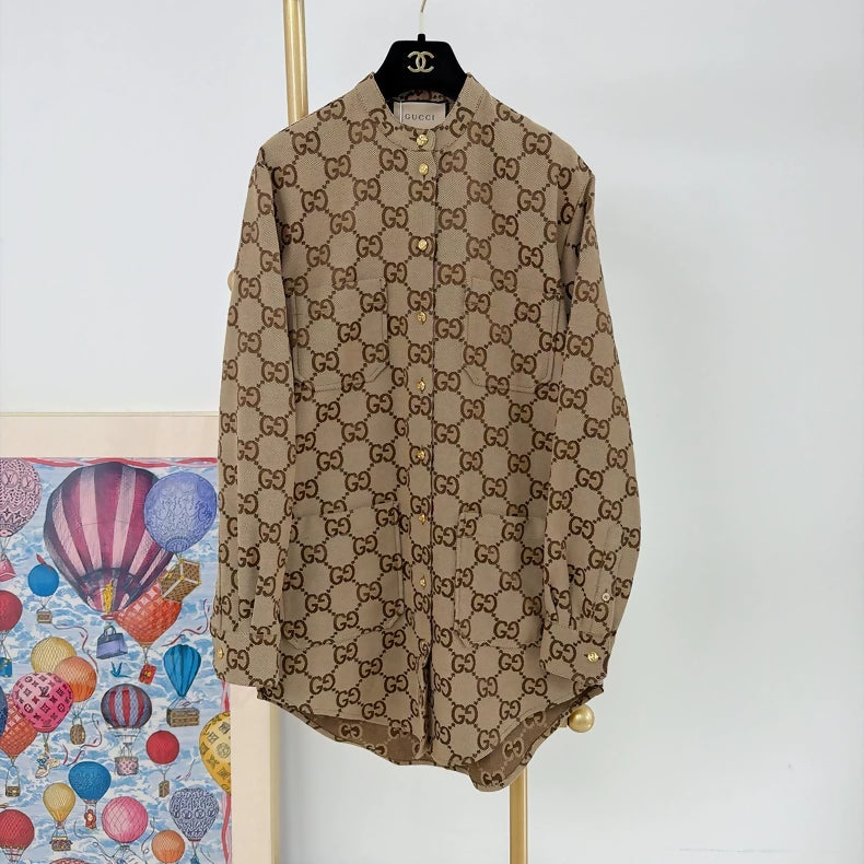 Gucci Double G Monogram Gold Button Shirt Jacket