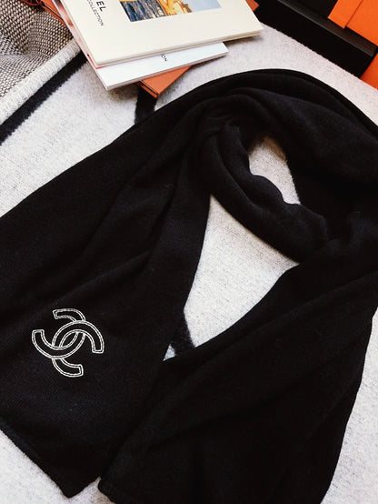 Chanel black cashmere scarf