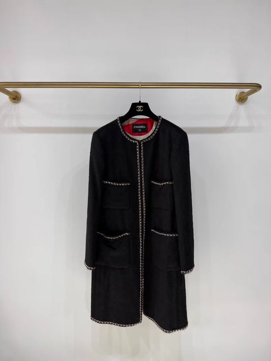 Chanel long coat with chain detail