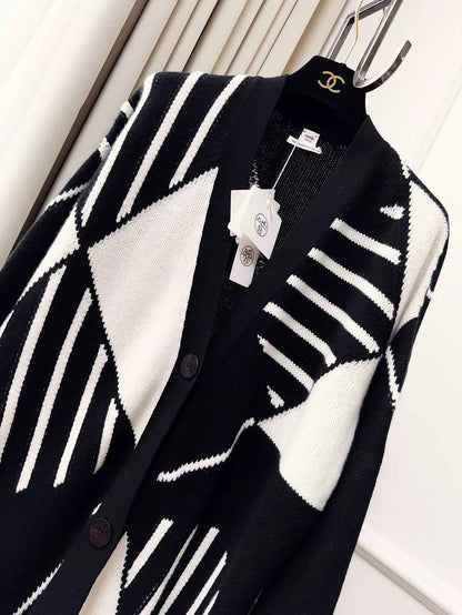 Hermes black and white long cashmere coat