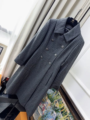 Chanel Grey Pinstriped Long Coat