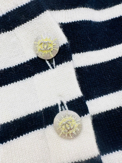 Chanel 24s cardigan in navy and white striped knit