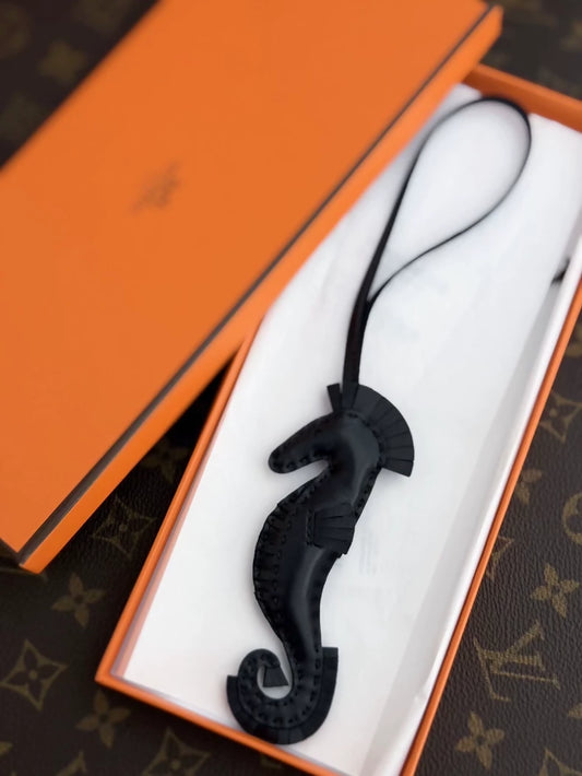 Black Milo Lambskin Seahorse Charm