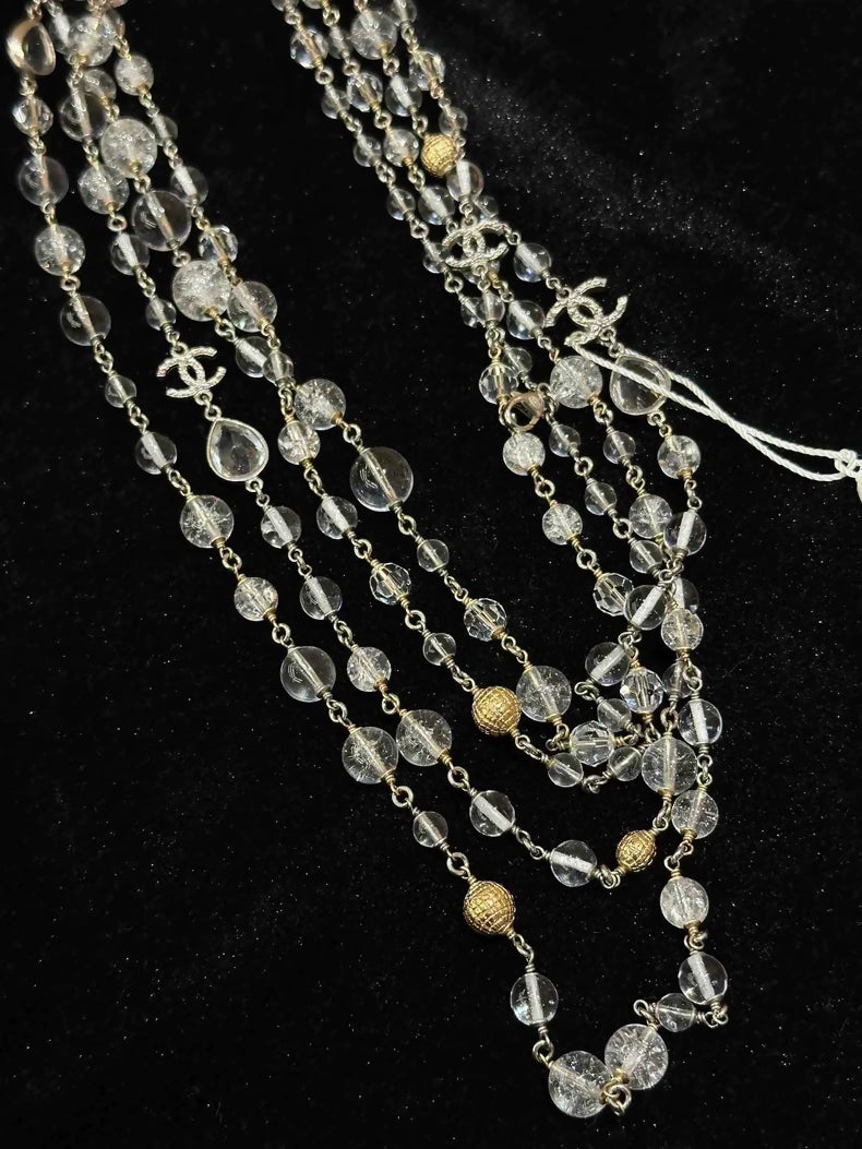 Chanel 15k transparent glass pearl necklace
