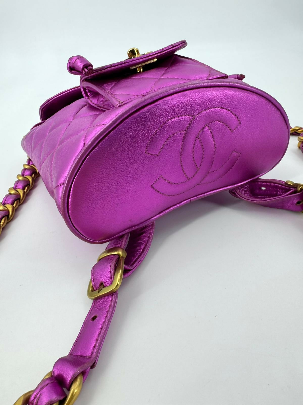 Chanel Vintage 94-96 Lambskin Leather Pink Quilted CC Hardware Mini Duma Backpack
