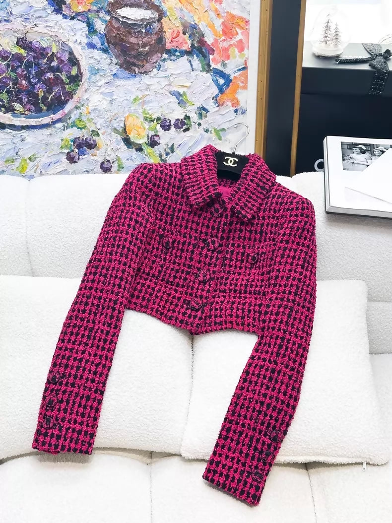 Chanel 16k Pink and Black Tweed Dress + Jacket + Shawl