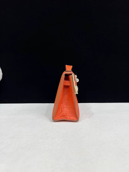 Hermes Kelly pochette Indian red matte alligator leather with palladium hardware