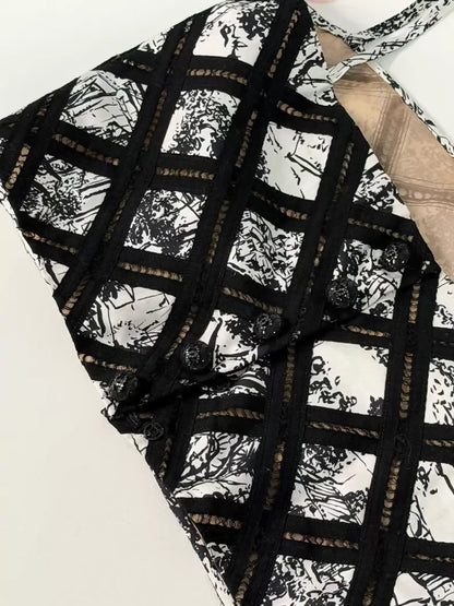 Chanel 22C Black and White Quilted CC Logo Silk Top