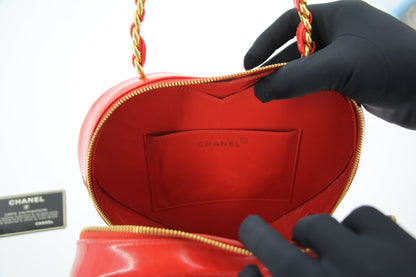 Chanel Vintage 1995 Leather Red Barbie Heart Vanity Handbag