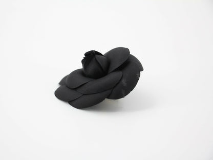 Chanel Vintage 81-85 Silk Black Camellia Brooch