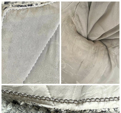 Chanel 10A Shanghai Shearling Tweed CC Grey Black Jacket Coat FR 36
