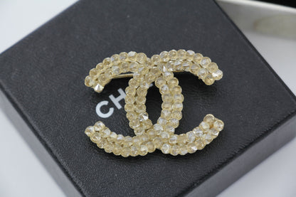 Chanel A12A Rhinestone Beige CC Brooch